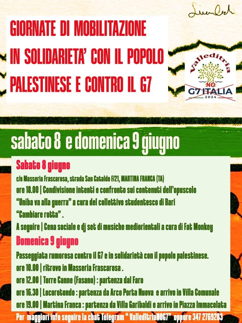 Valle d'Itria: Giornate di mobilitazione in solidarietà con il popolo palestinese e Contro il G7